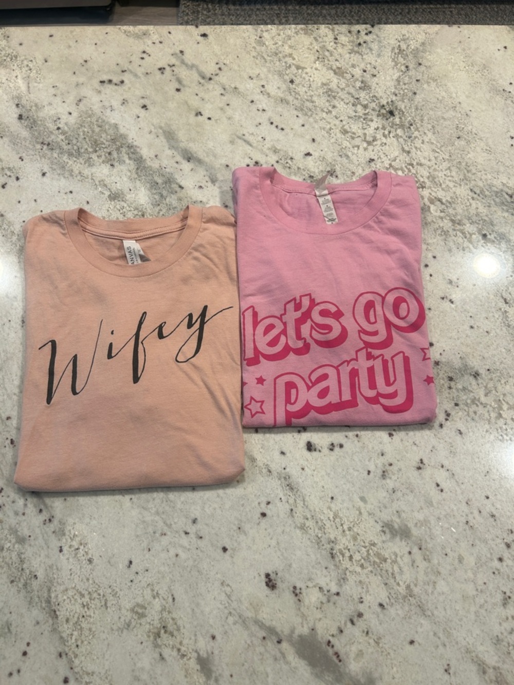 Pink Graphic Tees Womens Medium Canvas Wifey, Barbie Let’s go party short sleeve